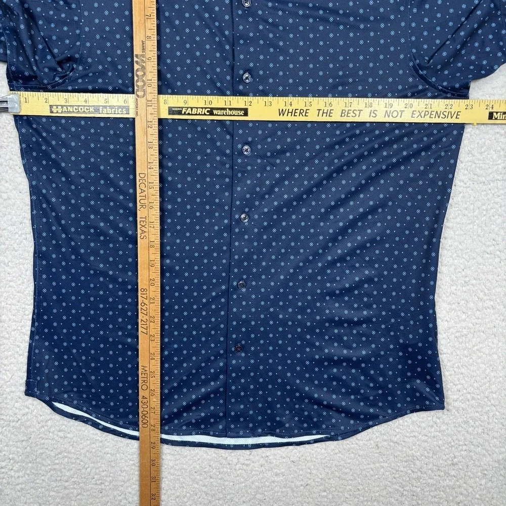 Jachs New York Button Shirt Mens L Blue Geometric Stretch Performance Short Slv